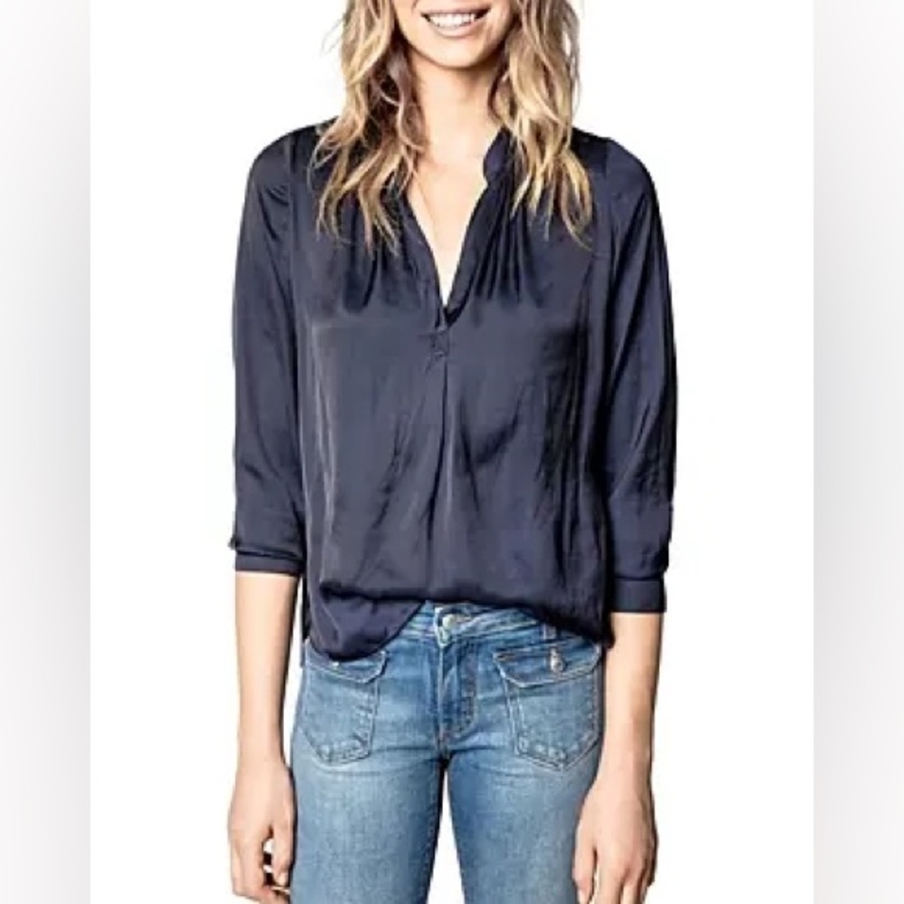 RARE ZADIG & VOLTAIRE NWT Tink Satin Tunic Blouse in EncreāS